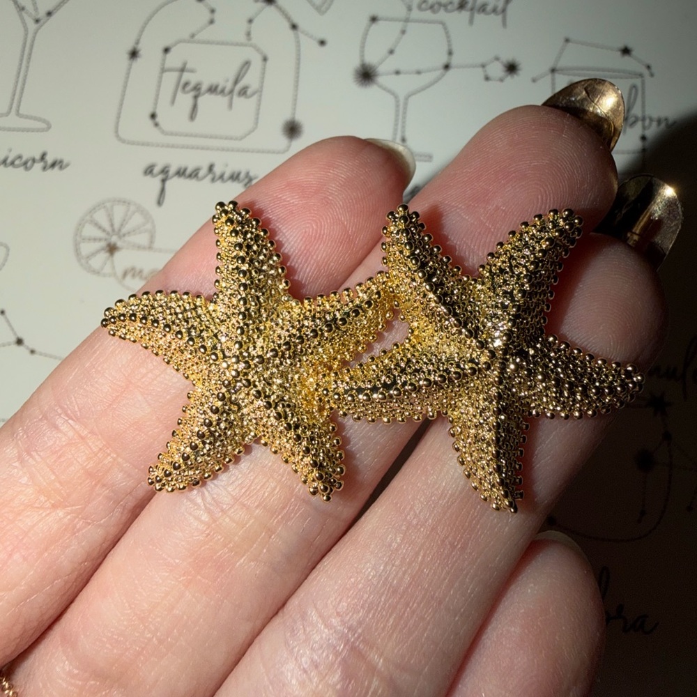 vintage gold vermeil starfish oversized large bold statement stud earrings